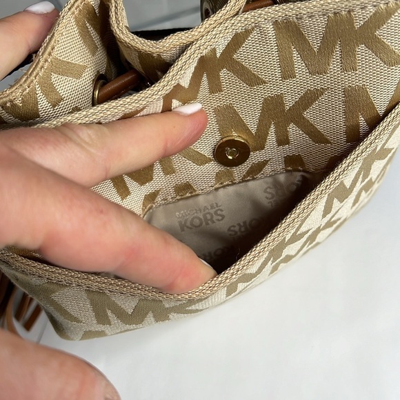 Michael Kors Tan Canvas Logo Crossbody Bag - Picture 6 of 13
